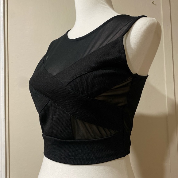 Urban Outfitters Black Mesh Bandage Crop Top, Size Small - Picture 2 of 6